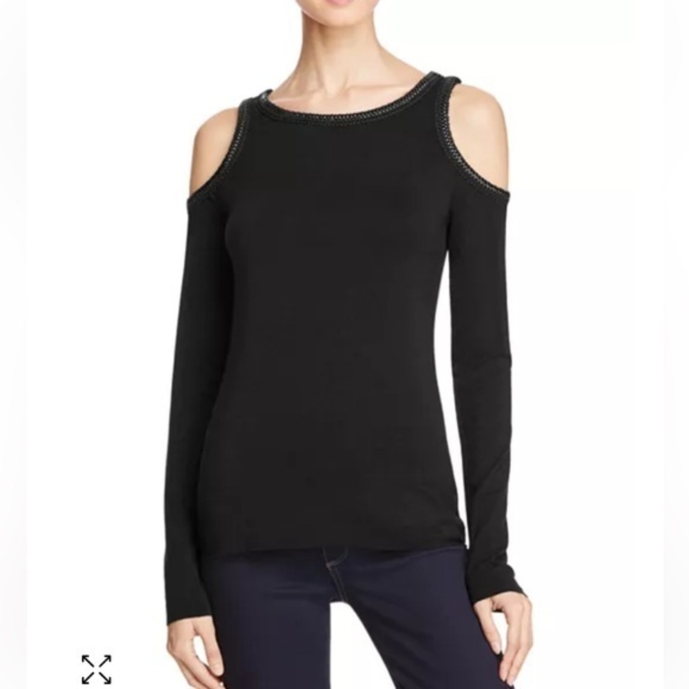Anthropologie Bailey 44 Harlow Cold Shoulder Top Braided Trim Size XS Black